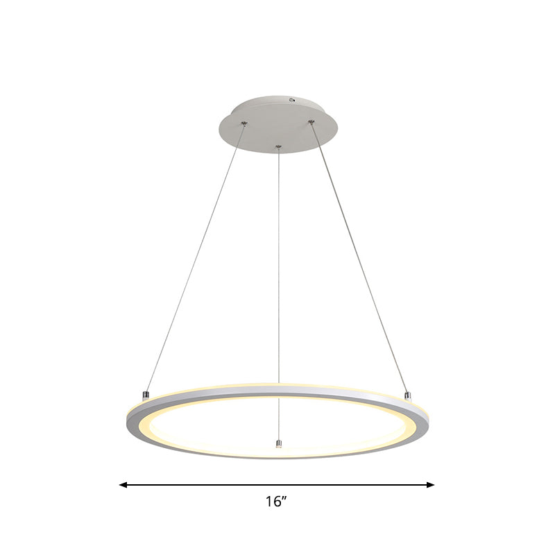White Minimalist Led Chandelier - Circular Kitchen Pendant Lamp (16/19.5/31.5 Width)