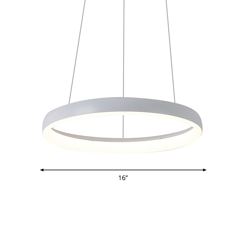 Nordic Metallic LED Pendant Light - Circle Chandelier for Dining Room, 1/2/3-Layered Design, White