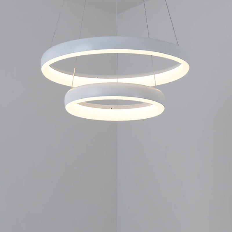 Nordic Metallic LED Pendant Light - Circle Chandelier for Dining Room, 1/2/3-Layered Design, White