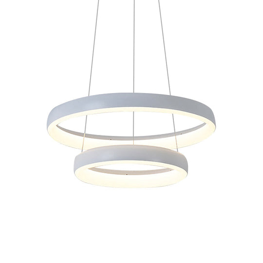 Nordic Metallic Led Pendant Light In White - Circle Chandelier For Dining Room Choice Of 1/2/3