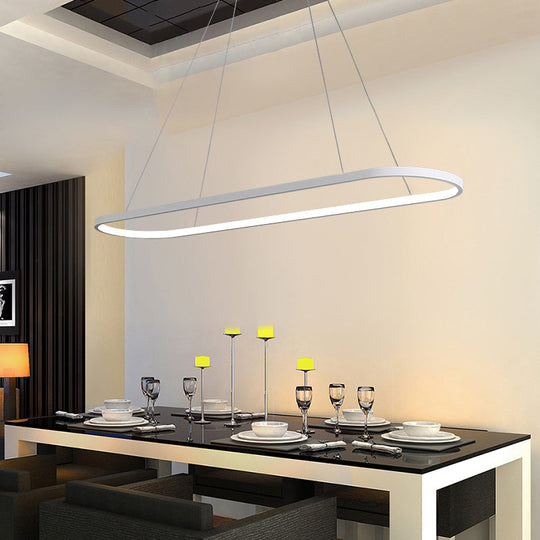 Sleek Black & White Ellipse Hanging Lamp - Simplicity 27/35.5 L Led Island Light Fixture For Dining