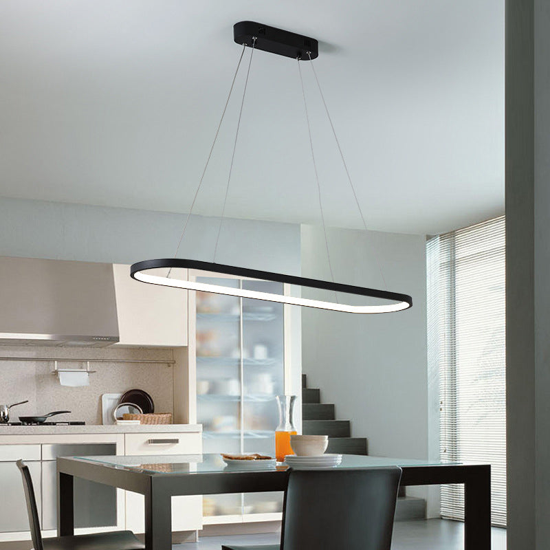 Sleek Black & White Ellipse Hanging Lamp - Simplicity 27/35.5 L Led Island Light Fixture For Dining