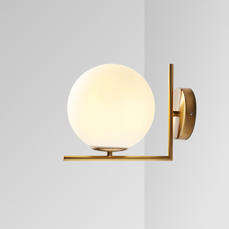 Frosted White Glass Ball Wall Light With Gold Arm - Minimalist 1 Head Lamp (Warm/White Light) /