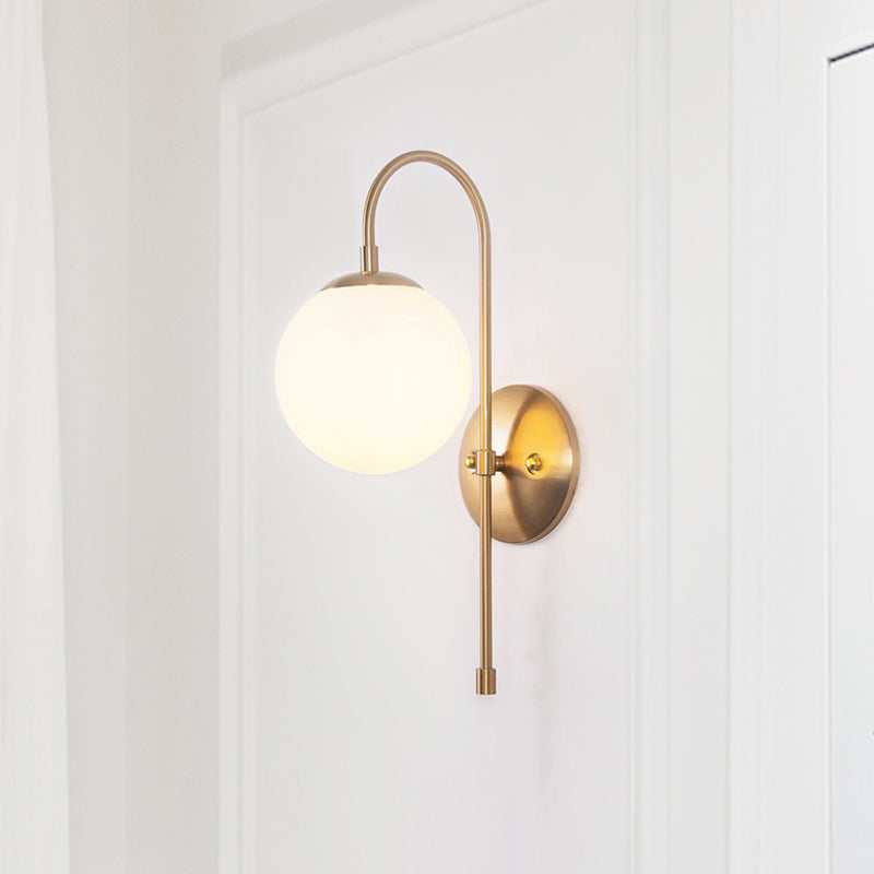 Gold Mini Globe Wall Sconce Light - Elegant Opaline Glass Fixture For Bedroom / D