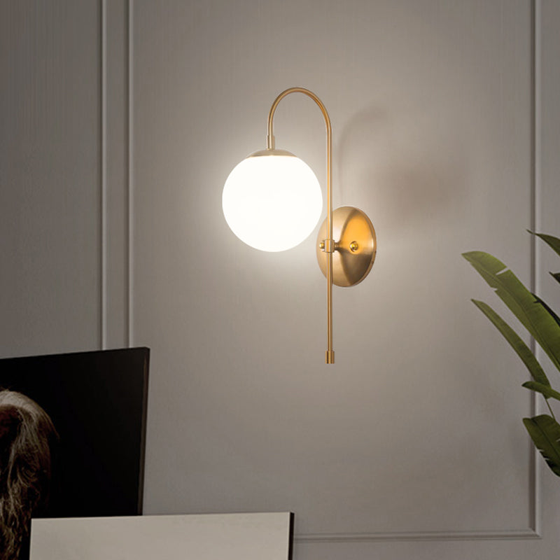 Gold Mini Globe Wall Sconce Light - Elegant Opaline Glass Fixture For Bedroom