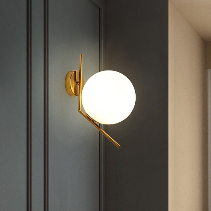 Gold Mini Globe Wall Sconce Light - Elegant Opaline Glass Fixture For Bedroom