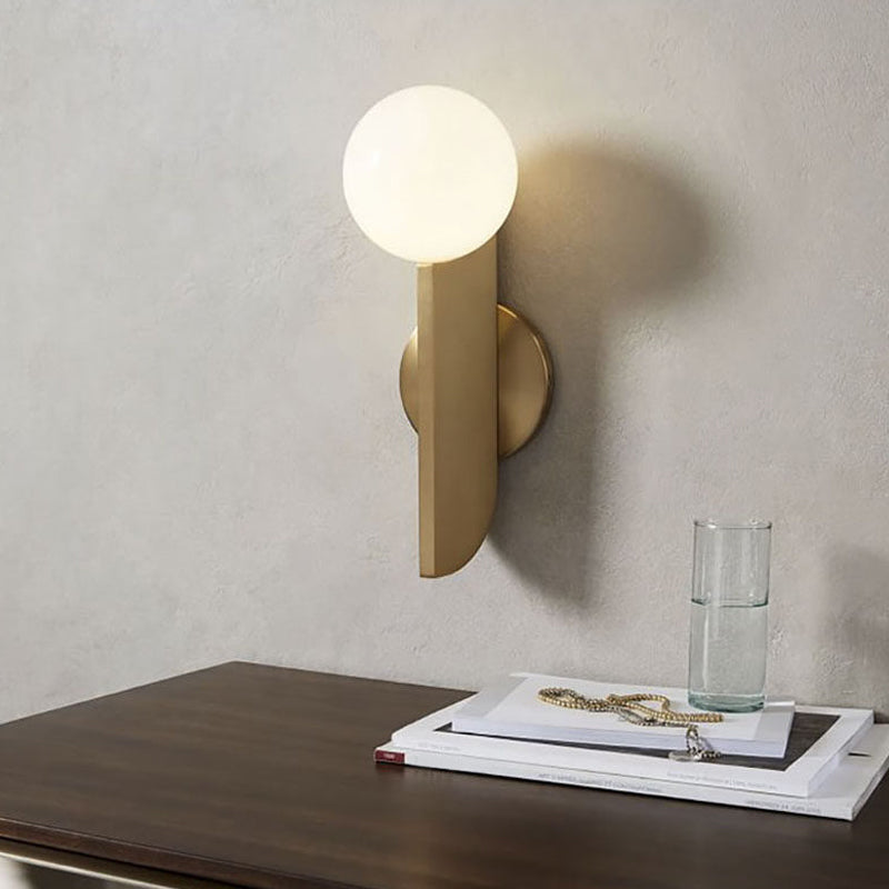 Gold Mini Globe Wall Sconce Light - Elegant Opaline Glass Fixture For Bedroom / C