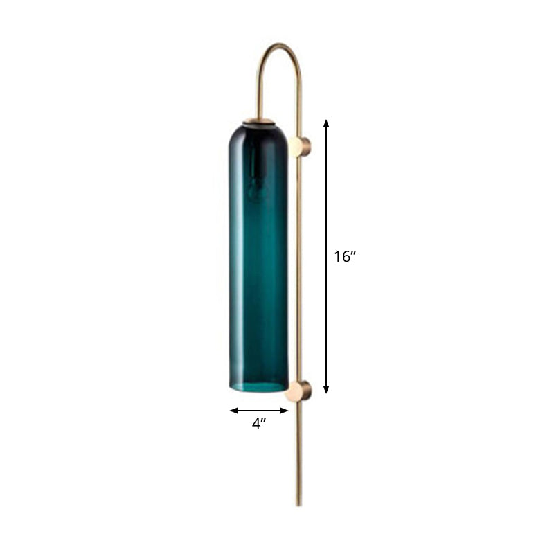 Mid Century Gooseneck Wall Sconce Brass Finish With Blue Glass Shade