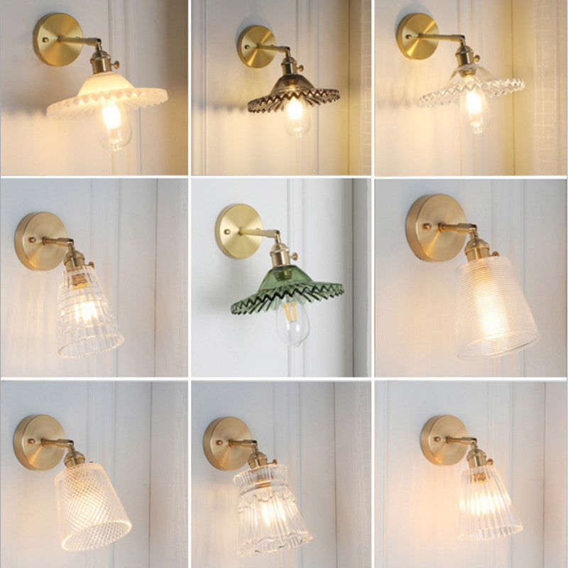 Postmodern Gold Wall Light With Clear Ribbed Glass - Conical Design Rotating Feature 1 Kit