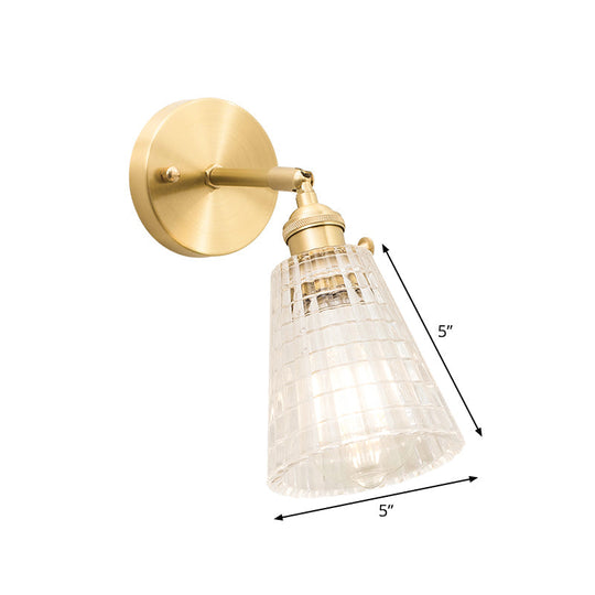 Postmodern Gold Wall Light With Clear Ribbed Glass - Conical Design Rotating Feature 1 Kit