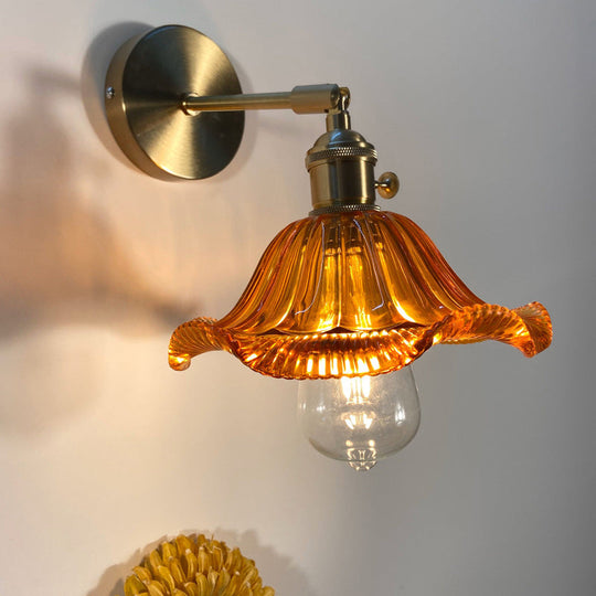 Gold Rotatable Wall Sconce With Glass Shade - Bedroom Lamp