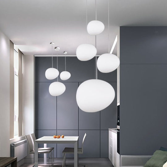 Floating Pebble Dining Room Pendant Lamp Cream Glass 1 Head Minimalist Hanging Ceiling Light in White, 9"/12.5"/18" Wide