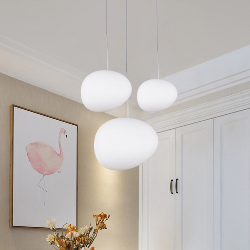 Minimalist Cream Glass Pendant Lamp for Dining Room - Floating Pebble Design, White, 9"/12.5"/18" Wide