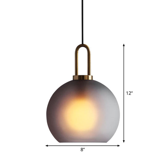 Frosted Smoky Grey Glass Sphere Pendant with Brass Ceiling Hang Light - Modern Single-Bulb, Various Sizes