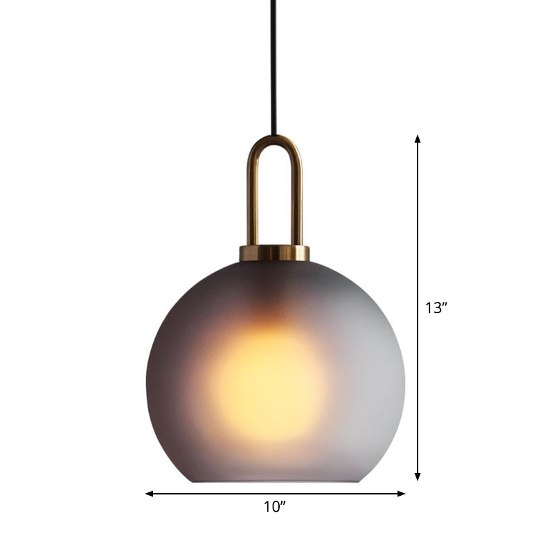 Modern Glass Sphere Pendant Light With Smoky Grey Frosted Finish Single-Bulb Brass Ceiling Hanging