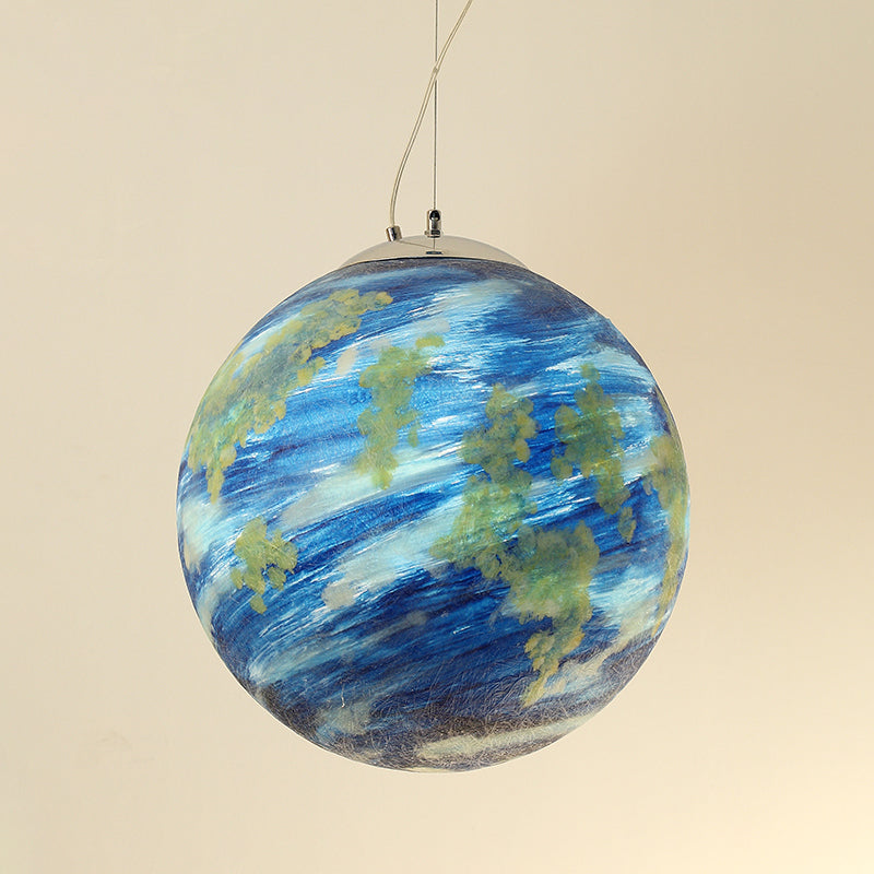 Kids Sphere Pendulum Hanging Lamp - Light Blue/Yellow Glass Single-Bulb Bedroom 8/12/16 Dia