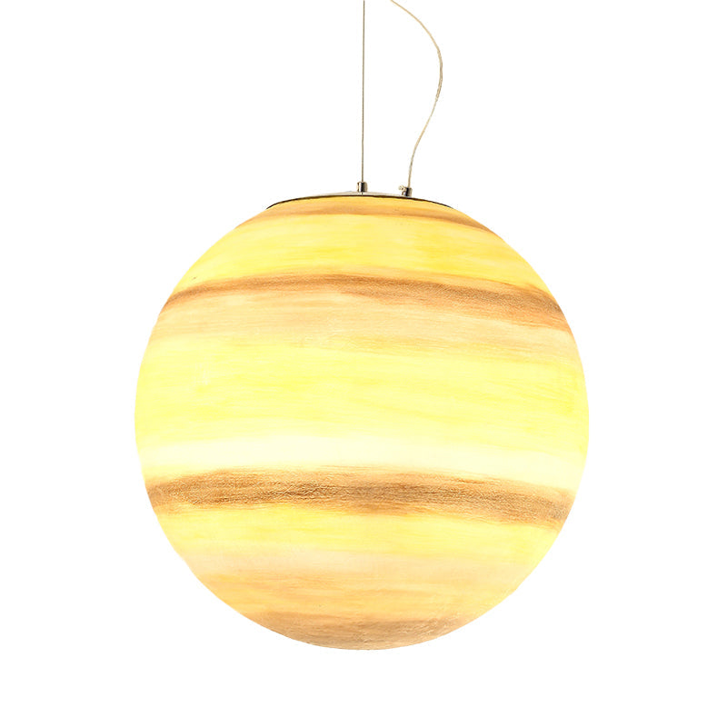 Kids Hanging Lamp: Saturn/Earth Sphere, Light Blue/Yellow Glass, Single-Bulb, 8"/12"/16" Dia