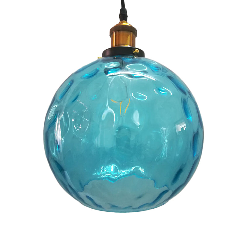 Blue Rippled Glass Ball Hanging Light - Modern 1 Brass Ceiling Lamp 8/10/12 W