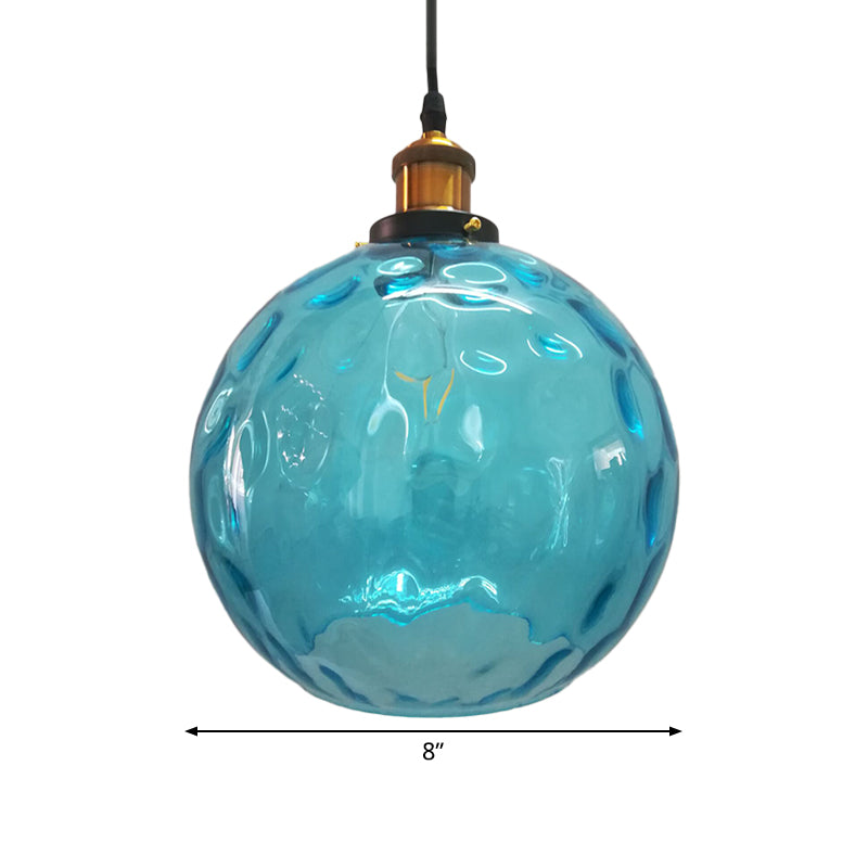 Modern Blue Rippled Glass Ball Hanging Light with Brass Ceiling Suspension - 1 Light (8"/10"/12" Sizes)