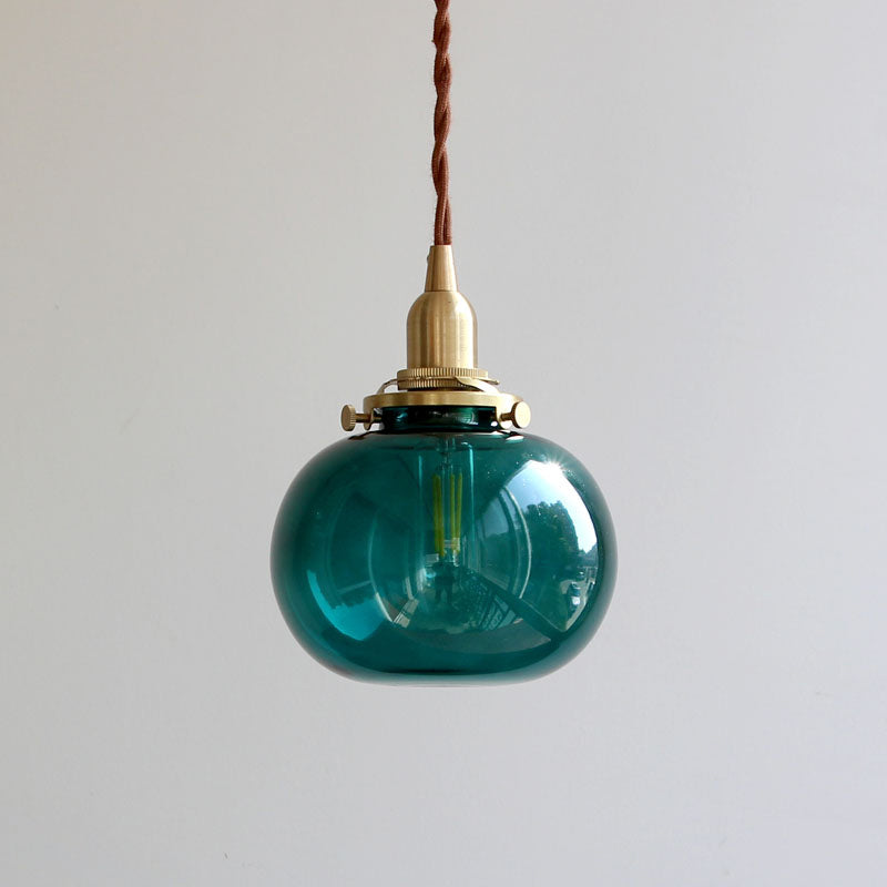 Modern Brass Elliptical Pendant Lamp with Blue/Clear/Green Glass - Ideal for Dining Room Ceiling