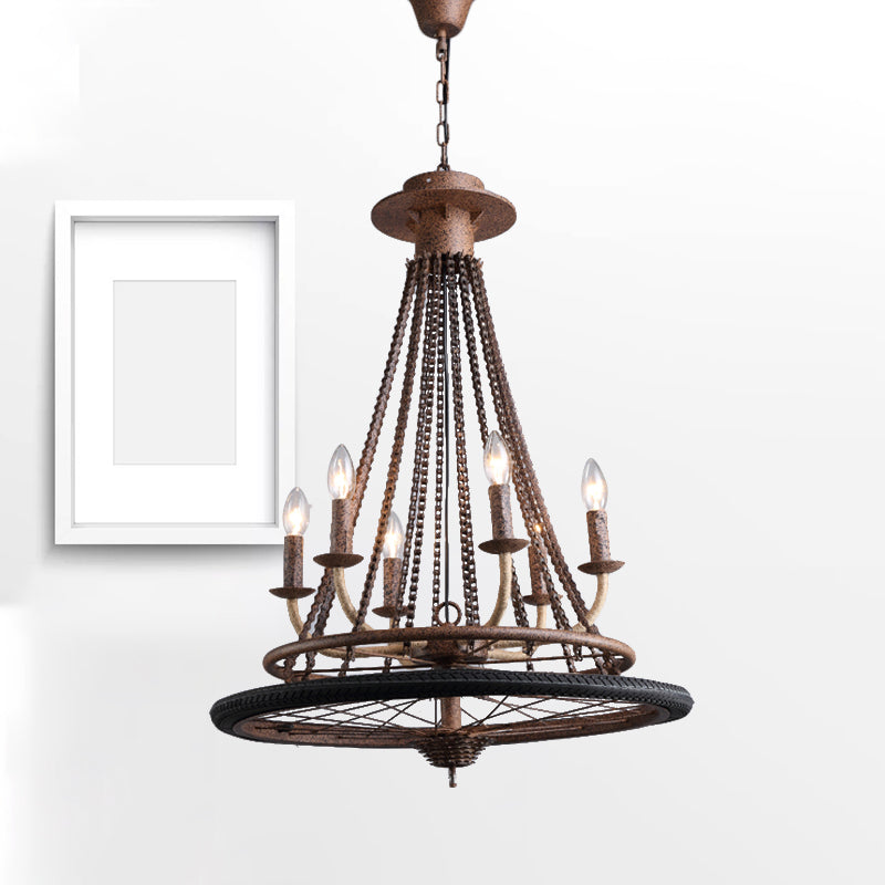 Rustic Wrought Iron Chandelier With Candle Lights Farmhouse Style Ceiling Lamp Rust