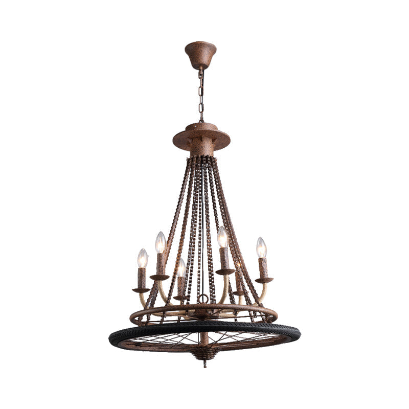 Rustic Wrought Iron Chandelier With Candle Lights Farmhouse Style Ceiling Lamp
