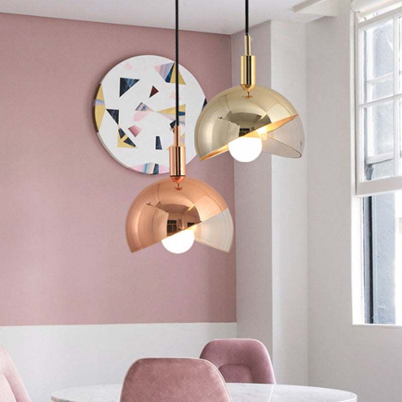 Post-Modern Gold/Rose Gold Swivel Dome Shade Pendant Light for Dining Room