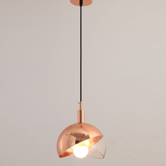 Modern Clear Glass Hanging Pendant Light With Swivel Dome Shade - Gold/Rose Gold Finish Ideal For