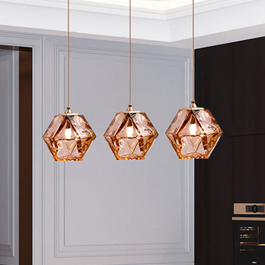 Modern Geometric Pendant Light - White/Smoke Grey/Rose Gold Glass Ideal For Dining Room Ceiling Rose