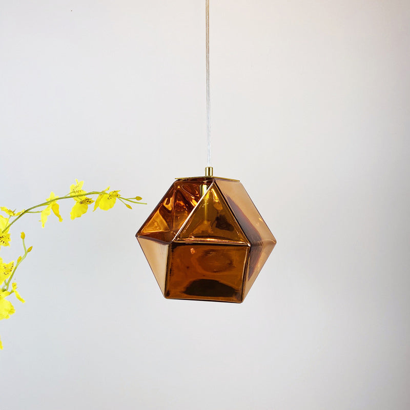 Modern Geometric Pendant Light: White/Smoke Grey/Rose Gold Glass | Stylish Dining Room Ceiling Hang Lamp