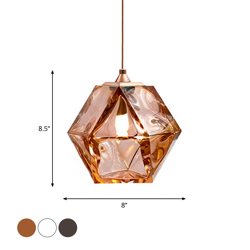 Modern Geometric Pendant Light - White/Smoke Grey/Rose Gold Glass Ideal For Dining Room Ceiling