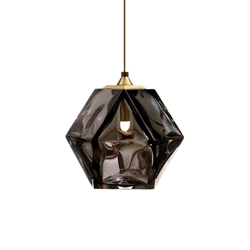 Modern Geometric Pendant Light: White/Smoke Grey/Rose Gold Glass | Stylish Dining Room Ceiling Hang Lamp