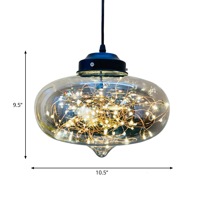Postmodern Smoke Grey Glass Led Pendant Lamp Ideal For Dining Room - Sphere/Cylinder/Oval Shape