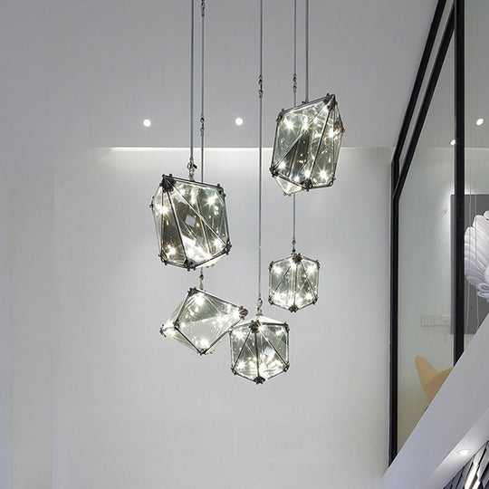 Smoky Grey Glass Gemstone Down Lighting Post-Modern Single-Bulb Black Ceiling Light