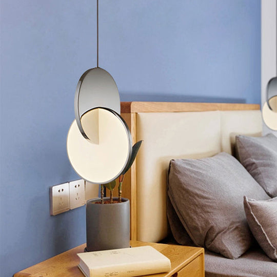 Modern LED Pendulum Light with Chrome/Gold Interlocked Discs & Acrylic Shade, 7"/10" Width