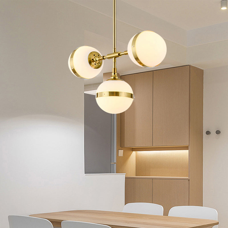 Postmodern Gold Branch Pendant Light With White Ball Glass - 3/5-Light Suspension Lamp Kit 3 /