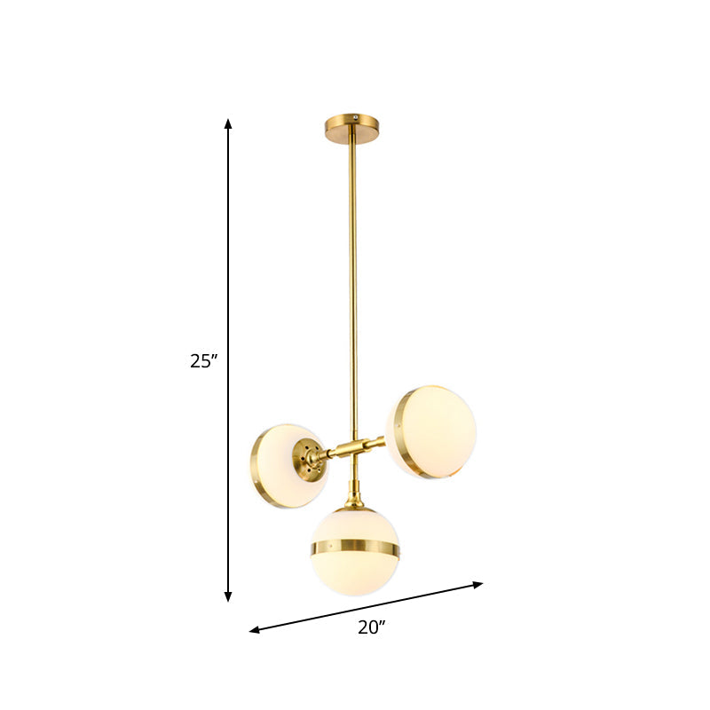 Postmodern Gold Branch Pendant Light With White Ball Glass - 3/5-Light Suspension Lamp Kit
