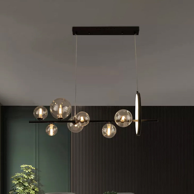 Modernist 7-Bulb Glass Island Light For Restaurants - Hanging Pendant With Transparent Ball Shades