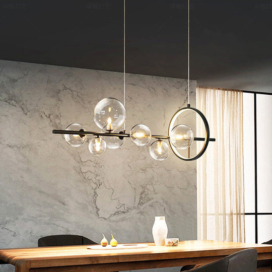 Modernist 7-Bulb Glass Island Light For Restaurants - Hanging Pendant With Transparent Ball Shades