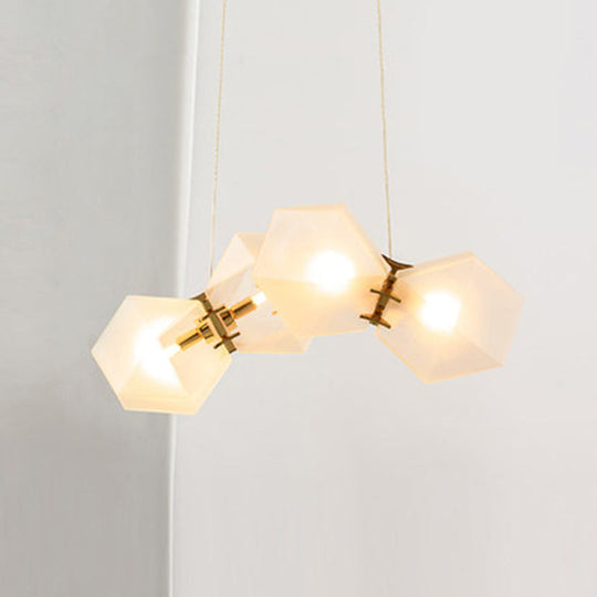 Contemporary Frosted Glass Honeycomb Island Lamp With Brass Ceiling Hang - Modern 2/4/8-Light For