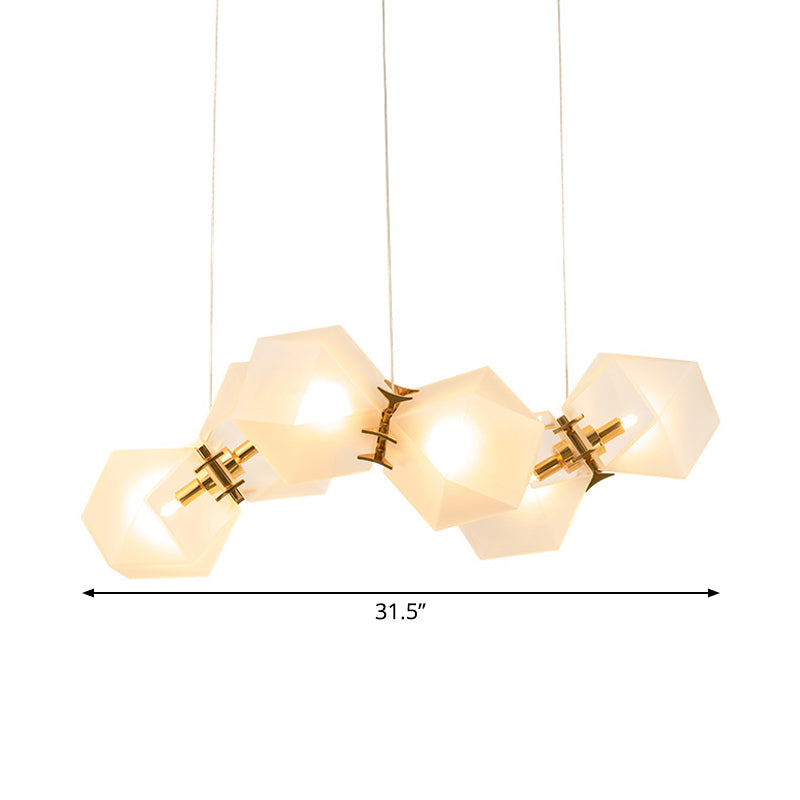 Contemporary Frosted Glass Honeycomb Island Lamp With Brass Ceiling Hang - Modern 2/4/8-Light For