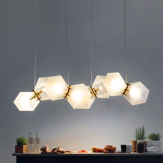 Contemporary Frosted Glass Honeycomb Island Lamp With Brass Ceiling Hang - Modern 2/4/8-Light For