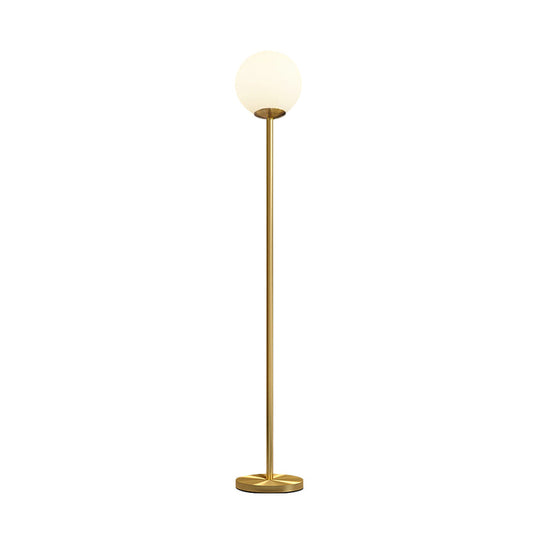 Sleek White Glass Ball Shade Floor Lamp - Minimalistic 1 Head Standing Light With Gold Upright Pole