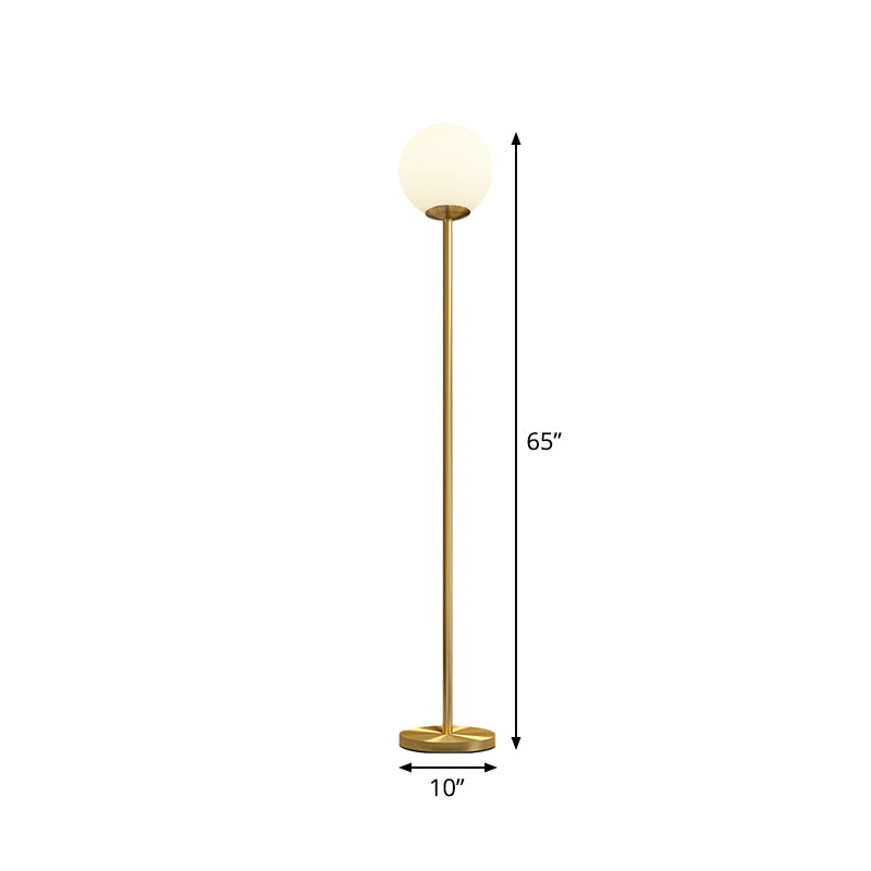 Sleek White Glass Ball Shade Floor Lamp - Minimalistic 1 Head Standing Light With Gold Upright Pole