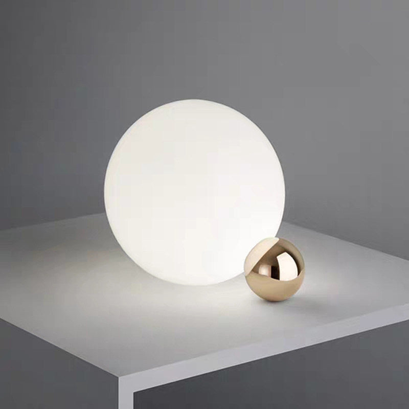 Hand-Blown White Glass Orb Bedside Table Lamp - Minimalist Nightstand Lighting With Single Bulb