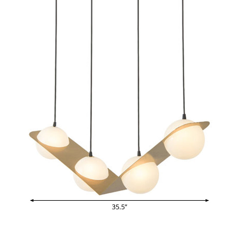 Modern Frosted White Glass Chandelier with Gold Finish - V/Z/Horizontal Pendant Ceiling Light, Multiple Head Options