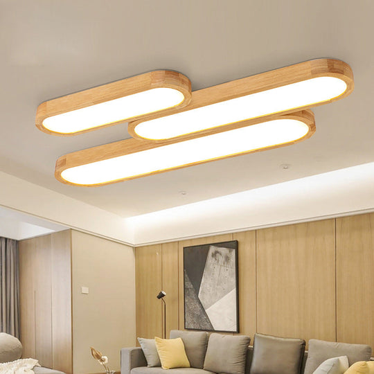 Minimalist Oblong Led Flush Mounted Ceiling Light In Warm/White For Wood Living Room Length Options: