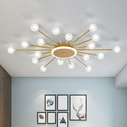 Postmodern Starburst Flushmount Lighting - Frosted Glass 18-Light Ceiling Light Black/Gold