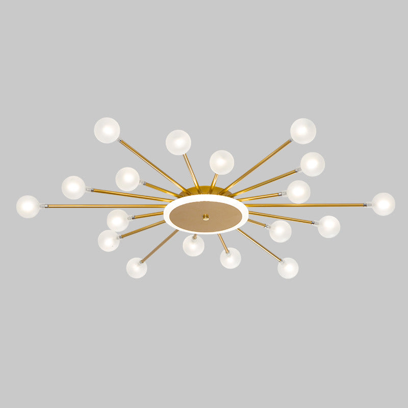 Postmodern Starburst Flushmount Lighting - Frosted Glass 18-Light Ceiling Light Black/Gold