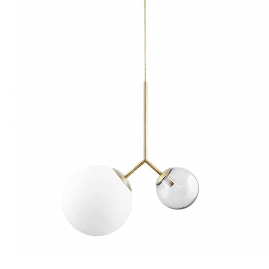 Bifurcated Pendant Chandelier In Gold With Ombre Blue And Milk Glass - Postmodern Light